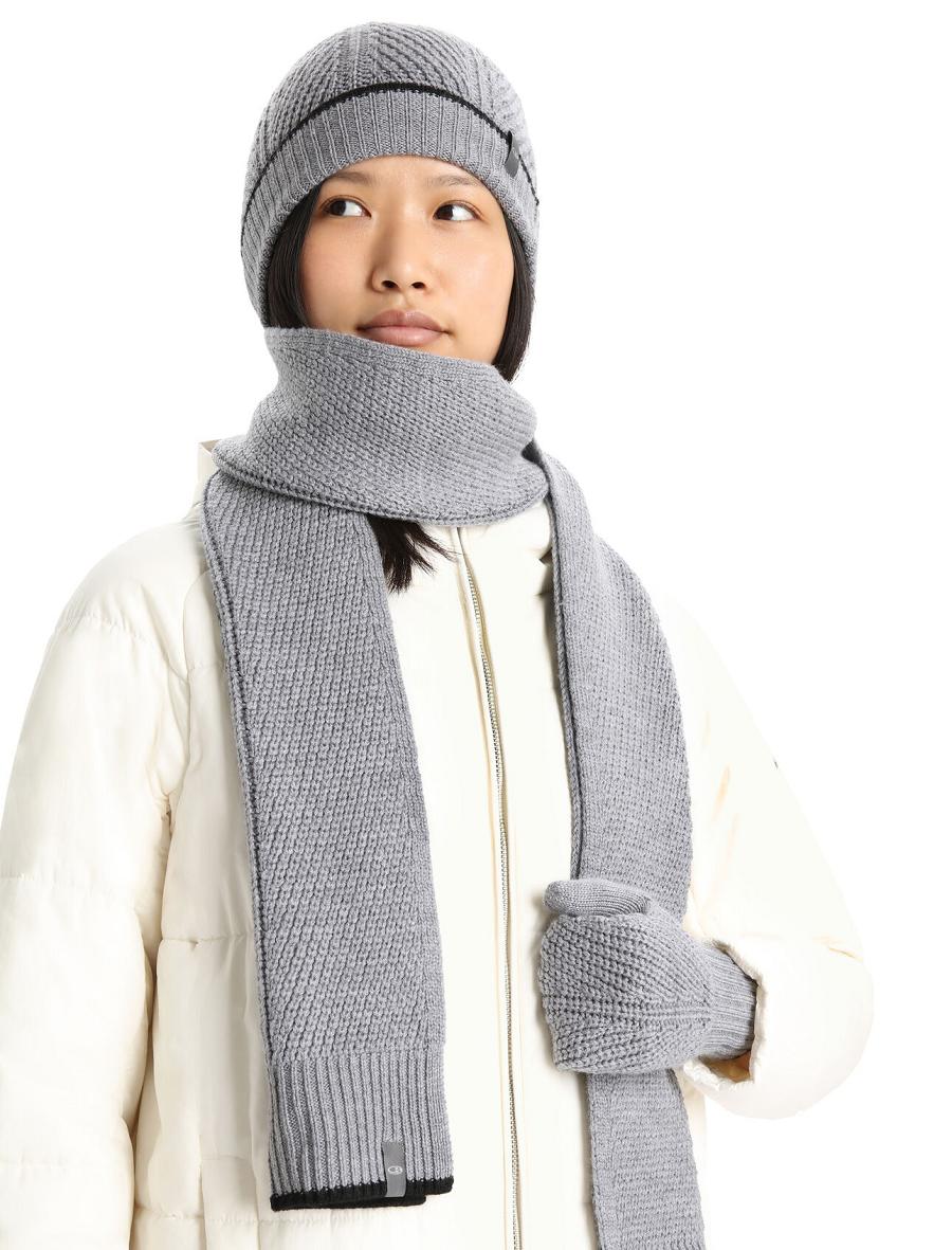 Men's Icebreaker Unisex Merino Waypoint Scarves Gritstone Heather / Black | CA 1881YXFU